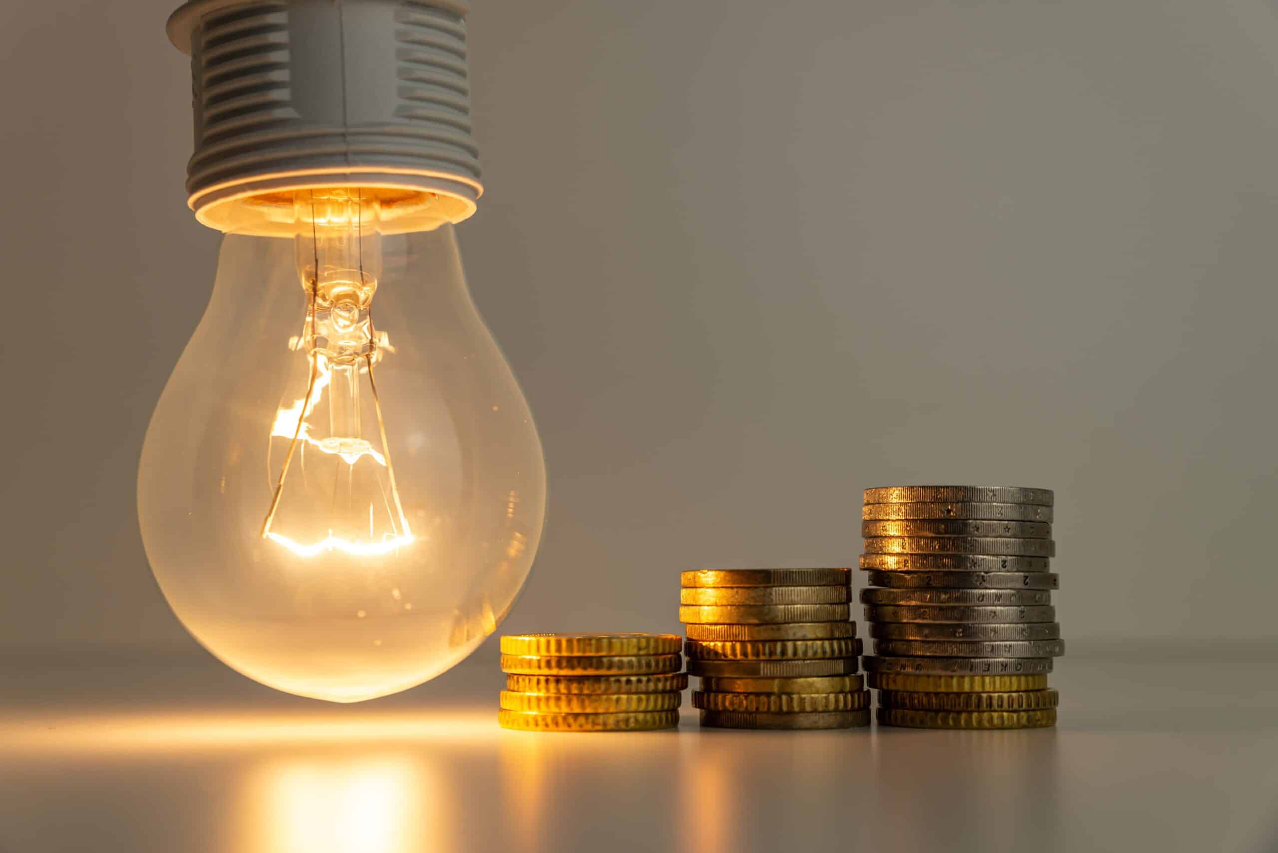 Light Bulb next to increasing amount of coins.